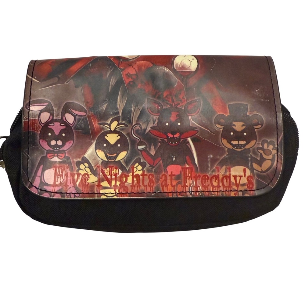 Five Nights at Freddy's FNAF Graphic Zippered Pouch Canvas Pencil Case Black Red